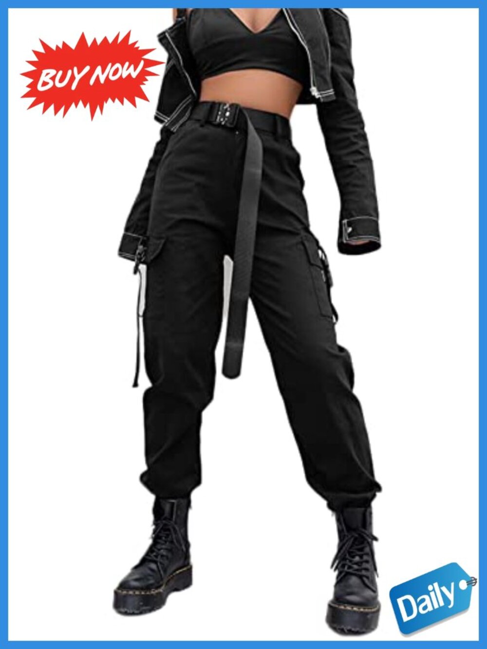 Women's High Waisted Cotton Cargo Pants with Pockets Baggy Streetwear